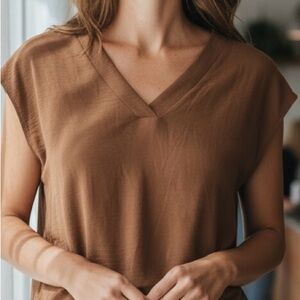 Brown V-Neck Women's Top